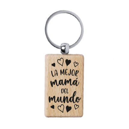 Llavero madera rectangular "la mejor mamá del mundo" corazones